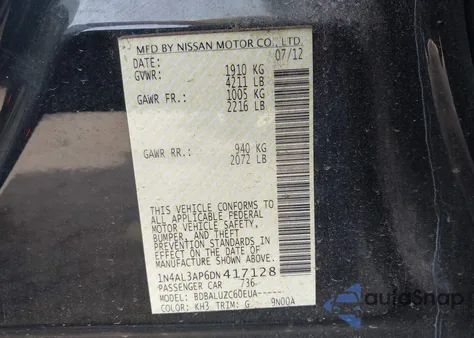 2013 Nissan Altima 2.5 Sv из США, поврежденный, VIN 1N4AL3AP6DN417128